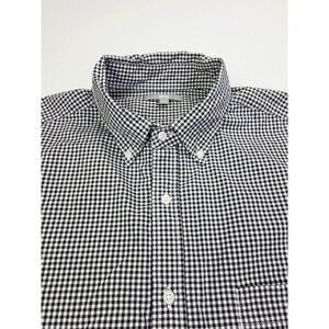 Uniqlo Size XL Men Black White Check Button Down Long Sleeve Pocket Cotton Shirt